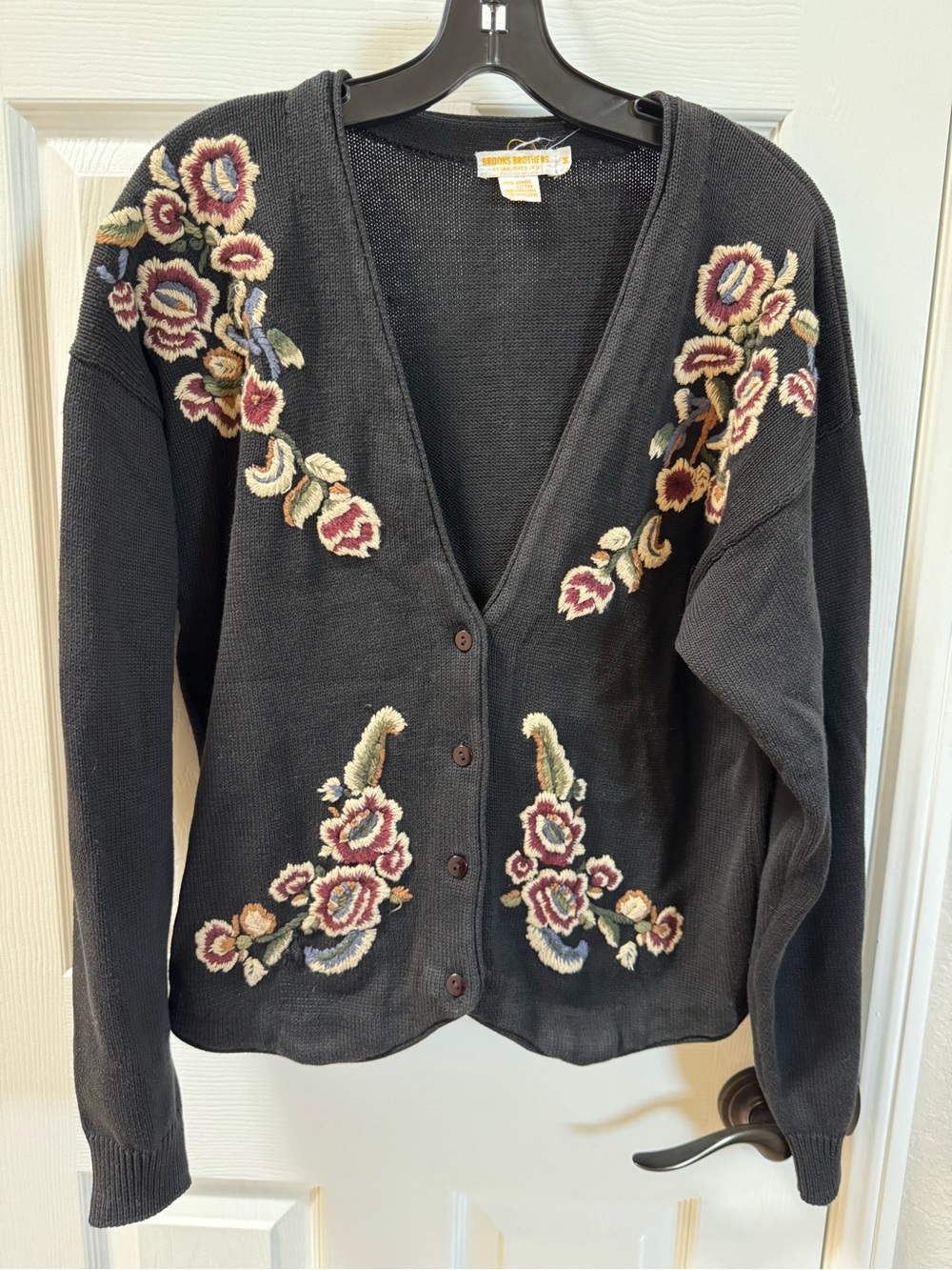 80’s Brooks Brothers Black embroidered Multicolor Floral cardigan